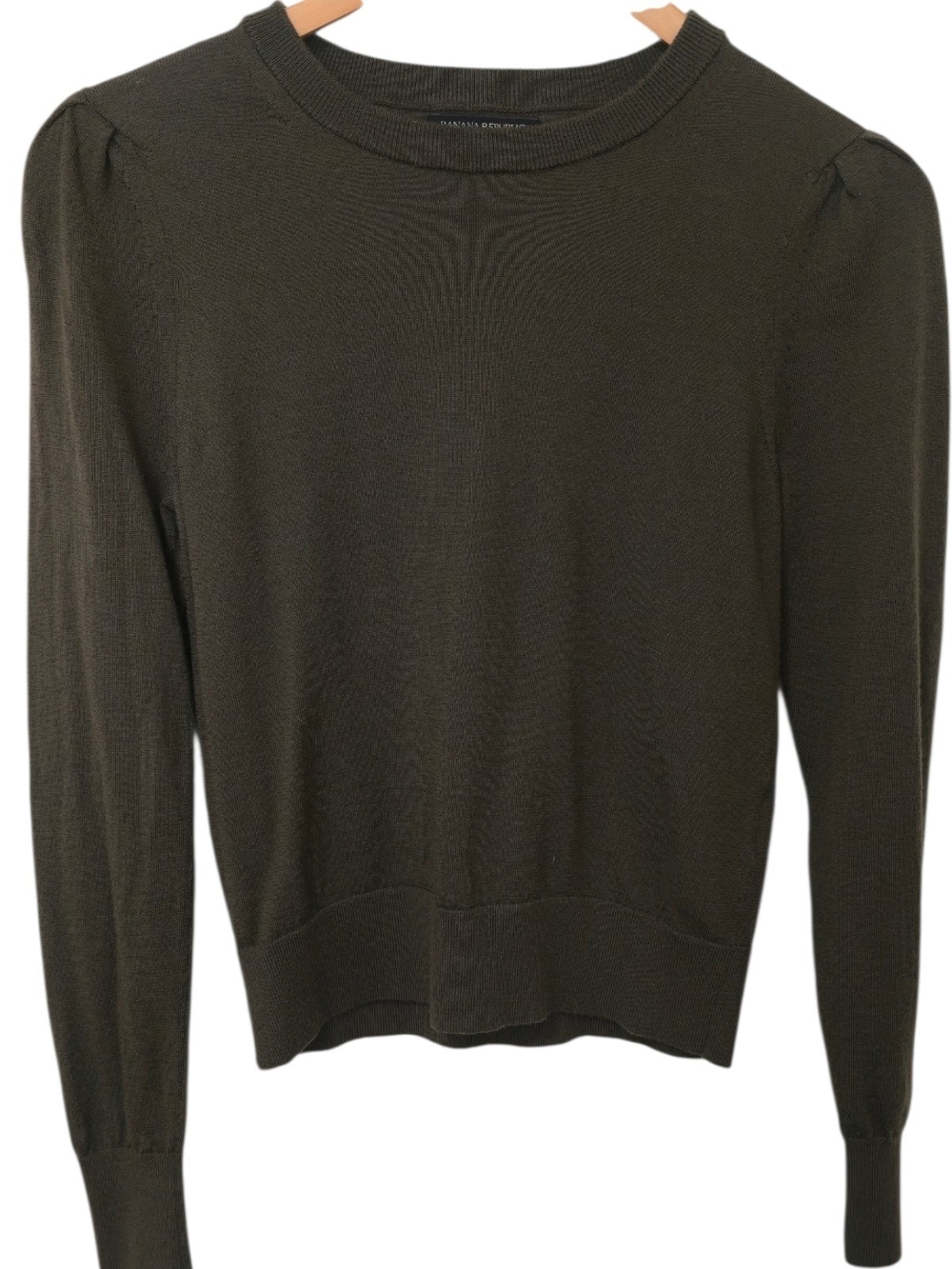 Banana Republic 100% Merino Wool Olive Crew Neck Sweater Small Preppy Quiet Lux